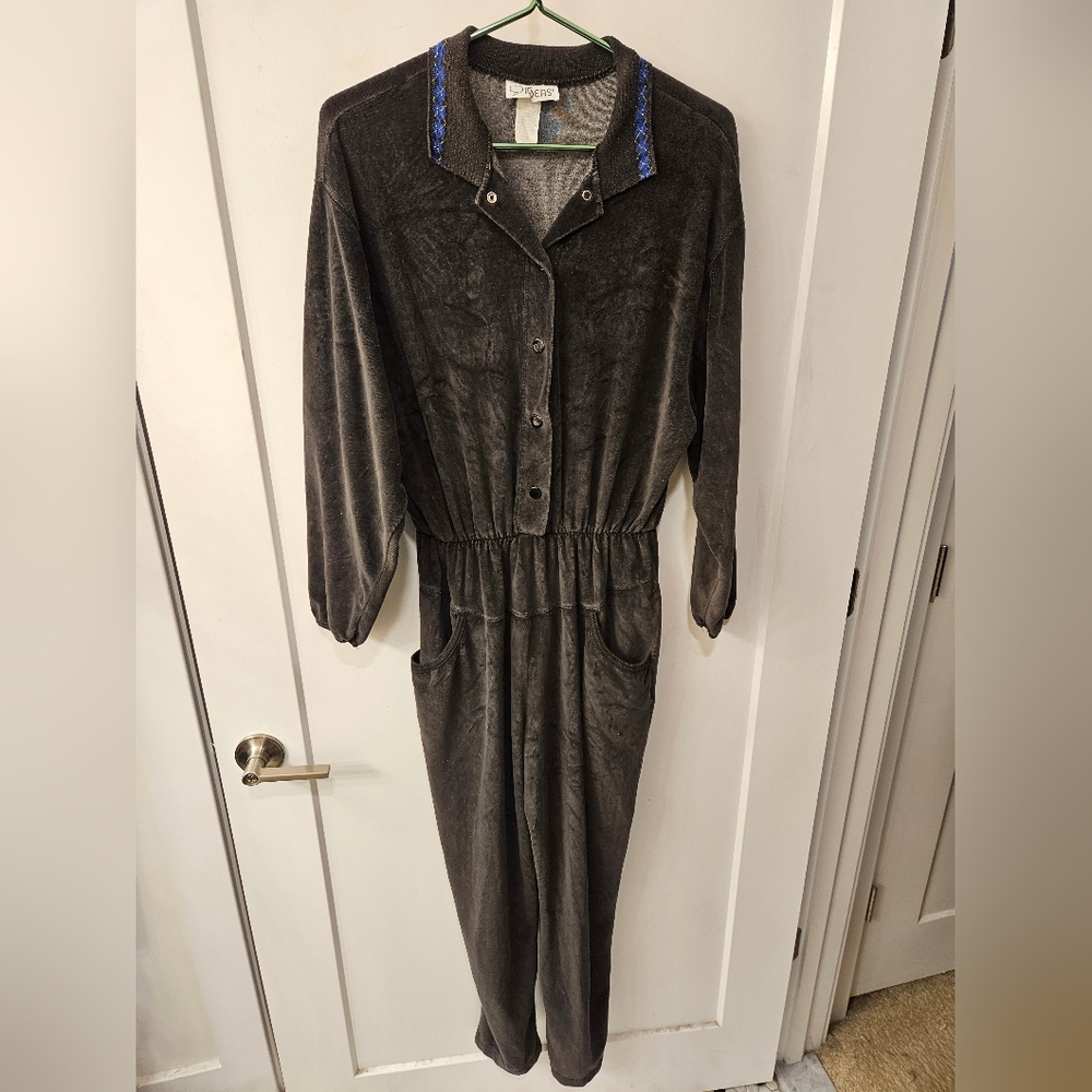Vintage - 80's IDEAS Velour Black Jumpsuit Romper - Size L